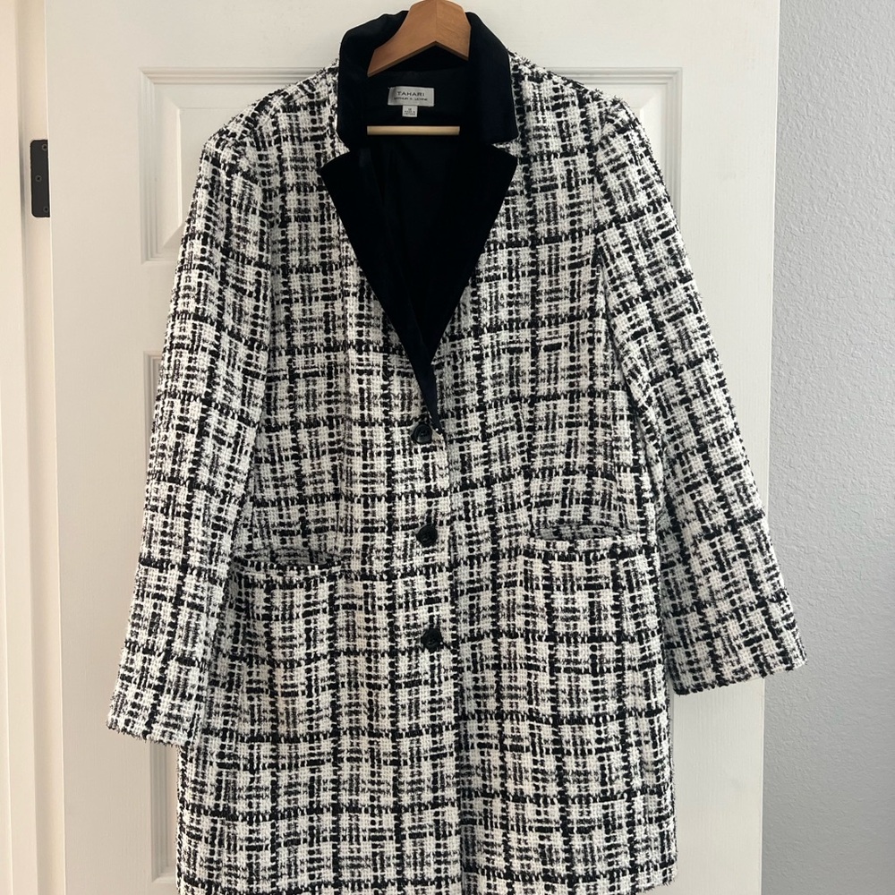 Tahari Black and White Plaid Coat